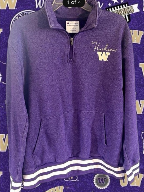 Champion Tops - Women’s Champion Huskies 'W' Purple Quarter-Zip Pullover size large